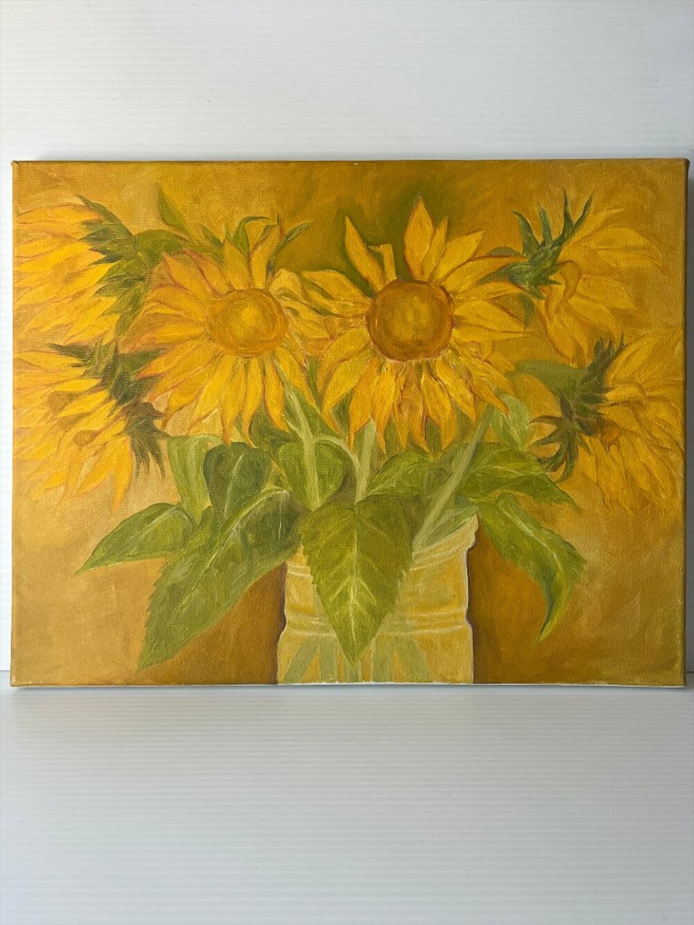 Jen Joiner Original Floral Still Life Painting Golden Light Sunflowers Signed